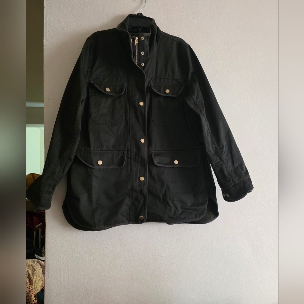 JCrew Hunter Green Resin-Coated Twill Military Field Jacket Sz S Nwt - Picture 8 of 9